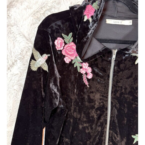 Love 8 Jacket 1X Black Velvet Embroidered Full Zip Hooded Stretch Y2K Boho - Picture 4 of 13